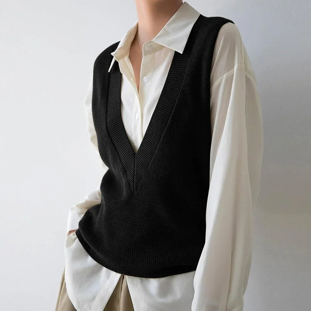 Women's Knit V Neck Sweater Vest Sleeveless Pullover Solid Casual Work - Picture 2 of 5